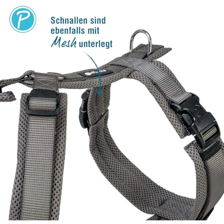 Petlando Hundegeschirr Y-Comfort, gepolstert, stufenlos verstellbar, atmungsaktiv & ergonomisch für große Hunde, anthrazit, Größe L – Bild 3