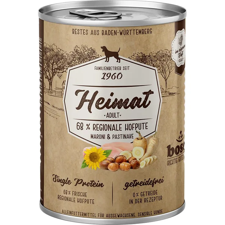 Bosch Heimat Adult Regionale Hofpute, Hunde-Nassfutter mit 68% frischer Hofpute für ernährungssensible Hunde, 12x400g