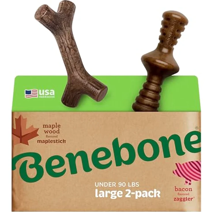 Benebone 2-Pack Indestructible Maplestick/Zaggler, Für große Hunde, aus echtem Speck und Ahornholzgeschmack, robust und langlebig, in den USA hergestellt – Bild 1