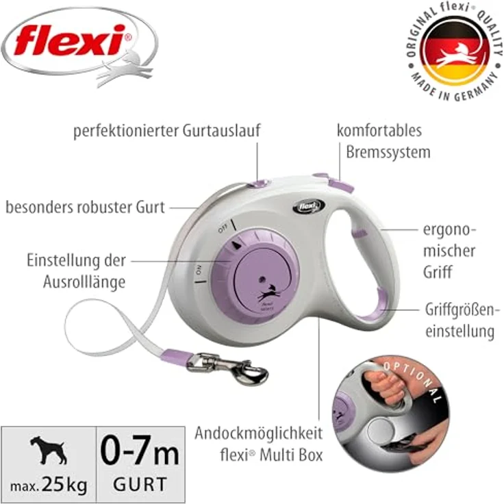 flexi® Select M Roll-Leine, 0-7 m längenverstellbar für Hunde bis 25 kg, grau/lila mit einstellbarem Griff und komfortablem Bremssystem – Bild 2