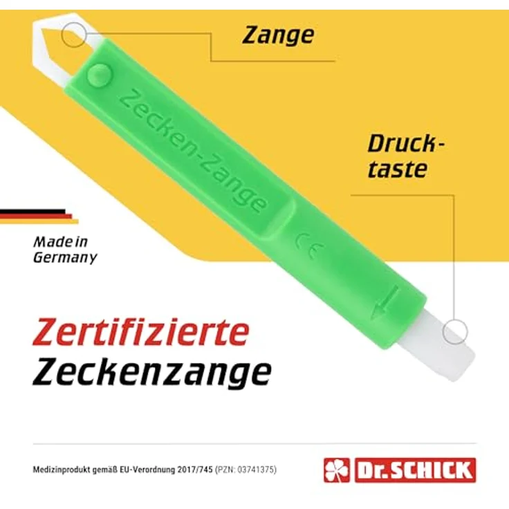 Dr. Schick Zeckenzange, Zeckengreifer mit smartem Druckknopf für Mensch und Tier, zuverlässiger Ze Schutz zur sicheren Entfernung von Zecken – Bild 2