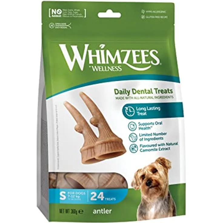 WHIMZEES Antler Dental Treats, 360 g, vegetarischer Kausnack für Hunde, glutenfrei und zuckerfrei