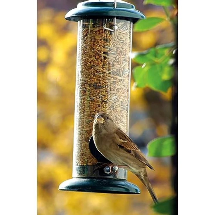 Transparente Futtersäule mit 2 Anflugstangen, Wildvogel-Futterstaton zum Aufhängen, 9,5 x 9,5 x 23 cm, Edelstahl – Bild 6