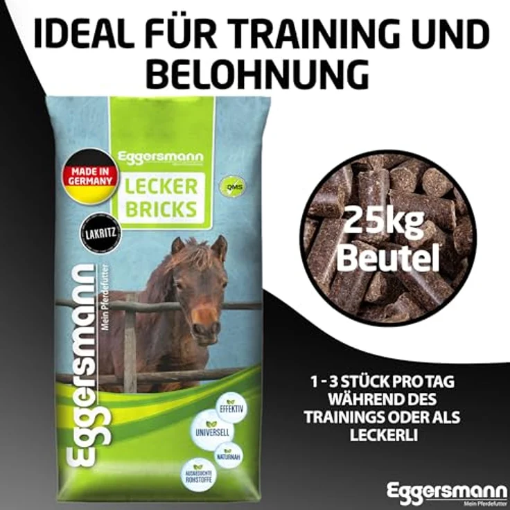 Eggersmann Mein Pferdefutter Lecker Bricks, 25 kg Pferde-Leckerlis mit natürlichem Lakritz-Geschmack, ideal zur Belohnung für Pferde & Ponys – Bild 4