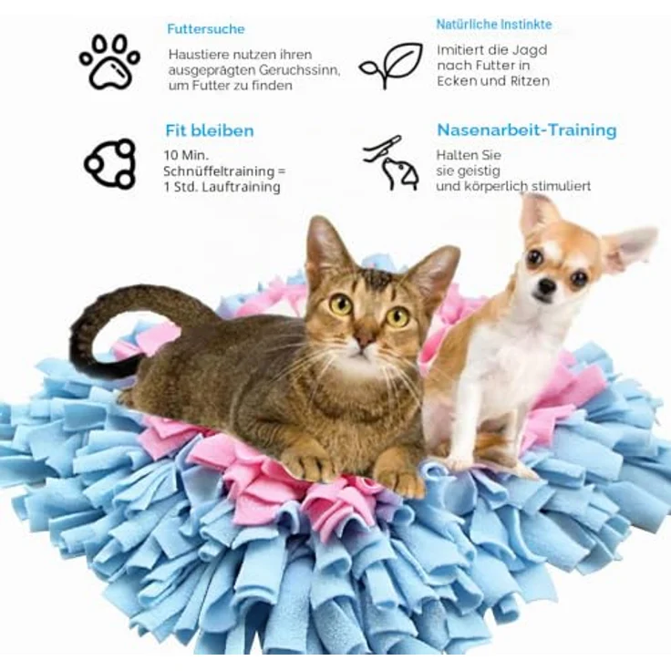IEUUMLER Schnüffelteppich Hund Schnüffeldecke Futtermatte Trainingsmatte für Haustiere, 45x45cm, Blau & Pink, stressreduzierend und für drinnen & draußen geeignet – Bild 2