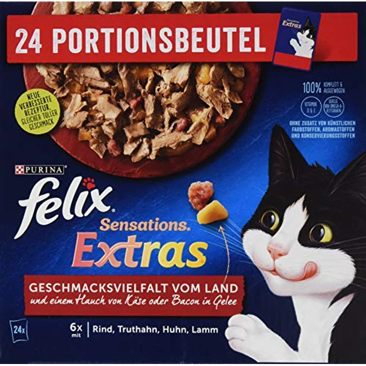 Purina FELIX Katzennassfutter Sensations Extra Geschmacksvielfalt vom Land, 24 x 85g Portionsbeutel – Bild 1