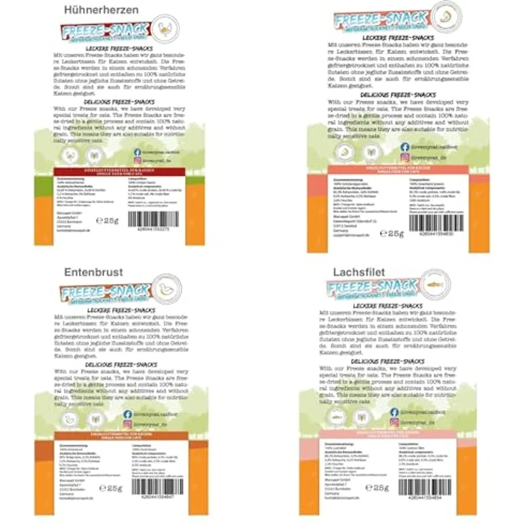 I Love My Cat Freeze-Snacks Sparset, gefriergetrocknete Katzensnacks mit Hühnerherzen, Shrimps, Karotten & Entenbrust, 100 g, natürlich & leicht verdaulich – Bild 2