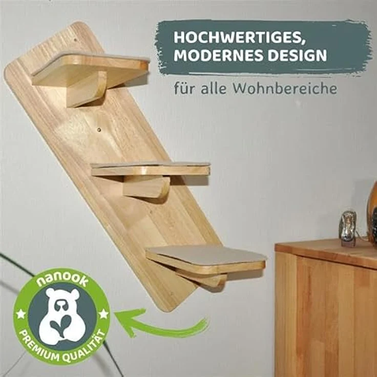 nanook Kratzbaum Katzentreppe Kletterwand 3-stufig - Wandkratzbaum - 60 x 20 cm - zur Wandmontage - Naturfarben aus Kautschukholz – Bild 2