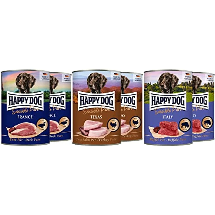 Happy Dog Sensible Pure Mischtray 6x400g, getreidefreies Nassfutter für Hunde, Sorten: Truthahn, Büffel und Ente – Bild 2