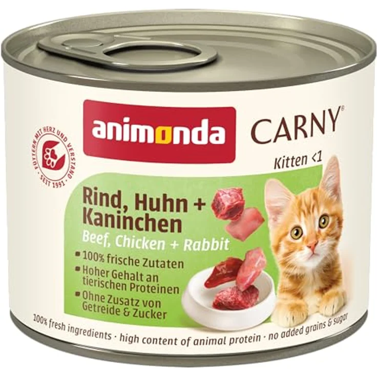 animonda Carny Kitten Rind, Huhn + Kaninchen, Katzen-Nassfutter für wachsende Katzen, 12x200g – Bild 3