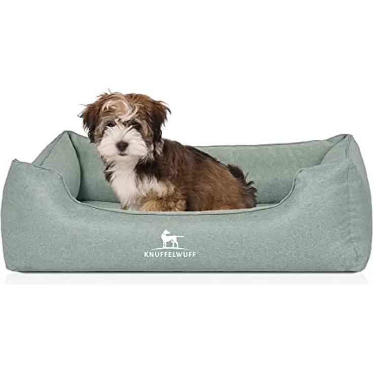 Knuffelwuff Orthopädisches Hundebett Luisa, Velours mit Handwebcharakter, Memory Foam, abnehmbarer waschbarer Bezug, Sunshine Edition S 70 x 50 cm, Petrol, für große, mittelgroße und kleine Hunde – Bild 1