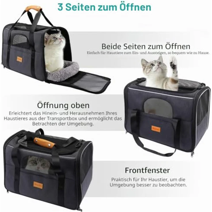 Morpilot Katzentransportbox für große Katzen & Welpen bis 12 kg, atmungsaktive Transportbox mit 4-seitigem Mesh, bequemer Griff und klappbarem Napf – Bild 2