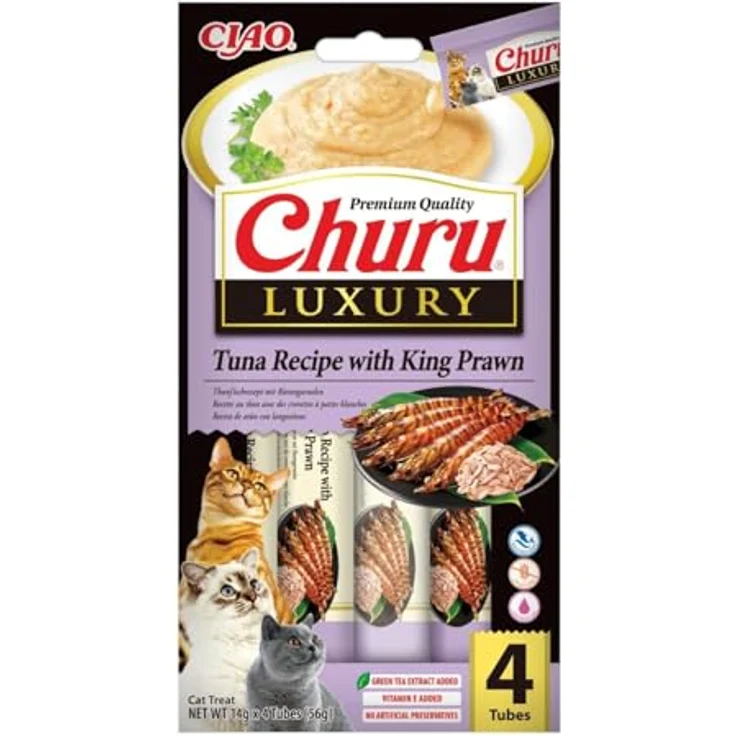 INABA Churu Luxury Katzenleckerlis mit Thunfisch und Riesengarnele, Getreidefrei, Zuckerfrei, Kalorienarm, 56 g (1er Pack) – Bild 1