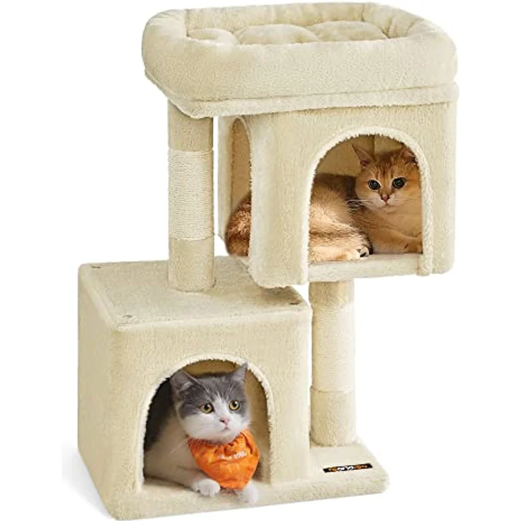 Feandrea Kratzbaum klein PCT611M01, 67 cm Katzenbaum für Kätzchen bis 3 kg, große Plattform, 2 Höhlen, Sisalstämme, beige – Bild 1