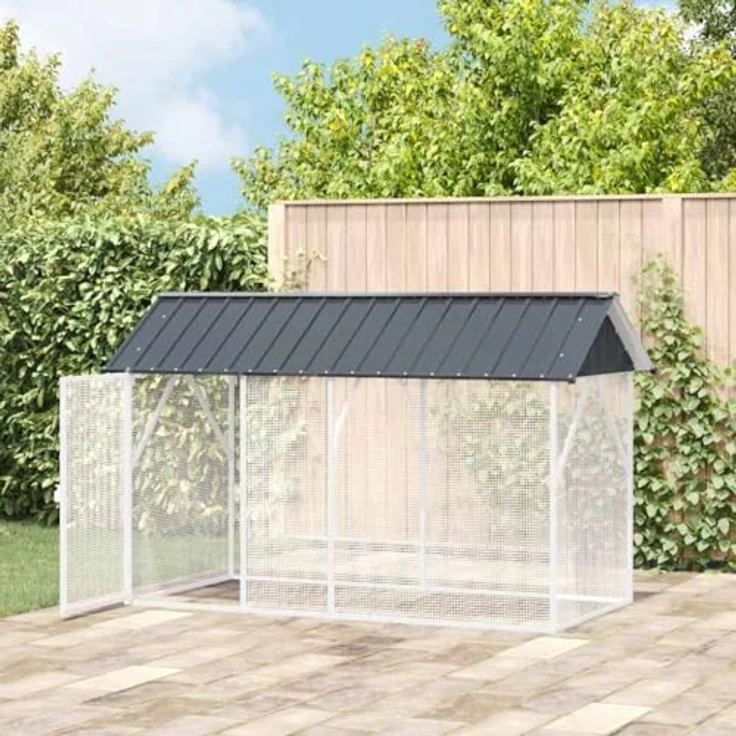 vidaXL Vogelkäfig Anthrazit, verzinkter Stahl, 227 x 112 x 141 cm, moderner, wetterfester Käfig für Garten und Terrasse, ideal für verschiedene Vogelarten – Bild 3