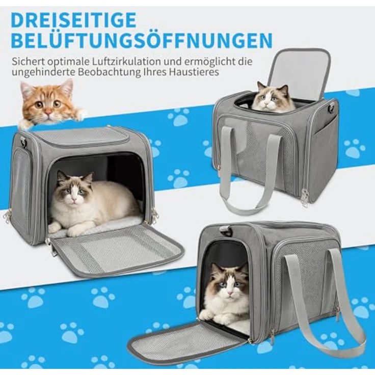 Aipwerer Transportbox Katze Faltbare Tragbare Transporttasche, Größe M/L, atmungsaktiv, kratzfest, mit gepolstertem Tragegurt, ideal für Reise – Bild 5