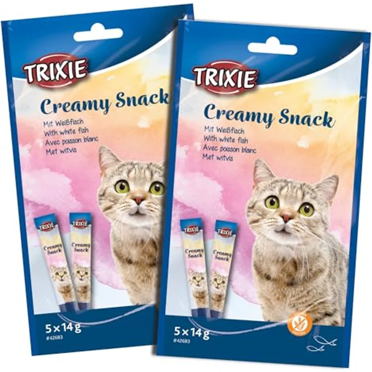 Trixie Cremiger Snack mit Thunfisch und Weißfisch, Katzen-Nassfutter, 6 Stück à 14 g, 29% Fischgehalt – Bild 1
