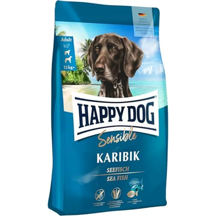 HAPPY DOG Sensible Trockenfutter Hund Adult, Karibik, getreidefreie Rezeptur mit Seefisch, 1 kg