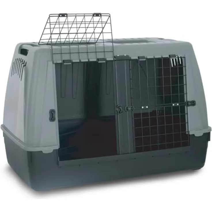 Duvo+ Baron Car Box 100 Double Door - 100x60x65cm, Hunde-Transportbox mit doppelter Tür, Grau