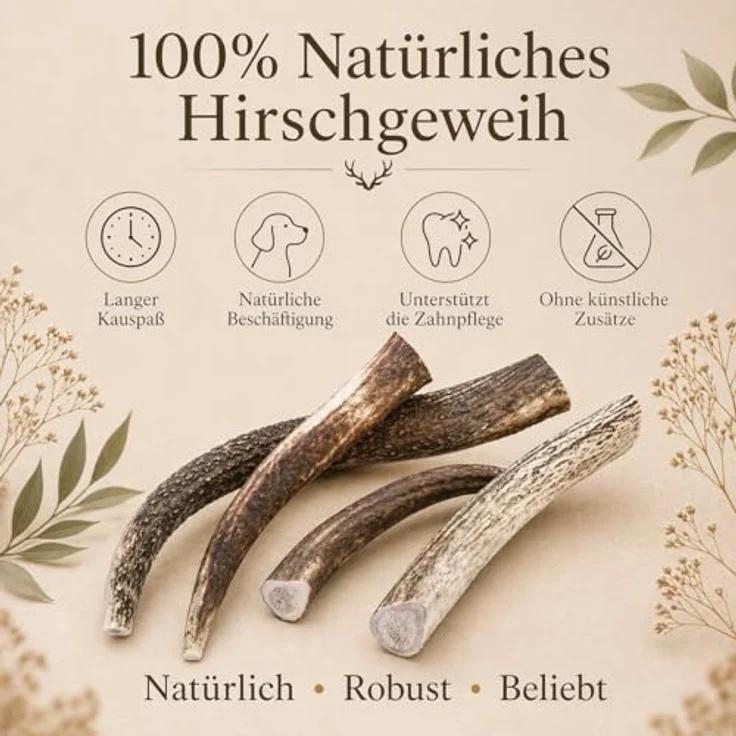mascota vital - Hirschgeweih - 100% Hirschgeweih - Ideal für die Zahnpflege - 100% Natürlich - Geweih - Kauknochen - Hundespielzeug - Geweih vom Rothirsch (XXL (160-250g), ganz) – Bild 3