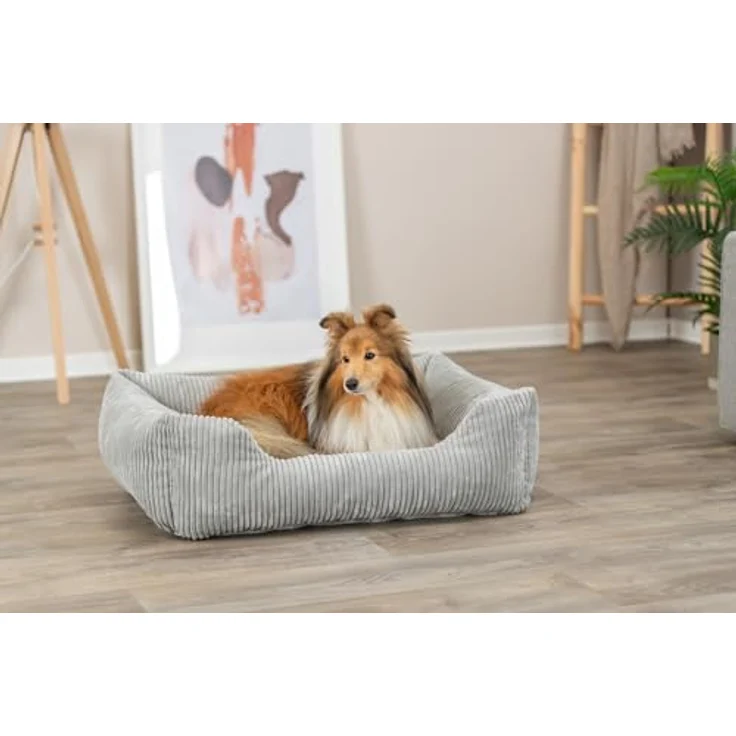 TRIXIE Tierbett Vital Bett Jonna grau für Hunde, Schaumstoffflocken-Füllung, integriertes Kissen, abnehmbarer Bezug, rutschfester Boden – Bild 6