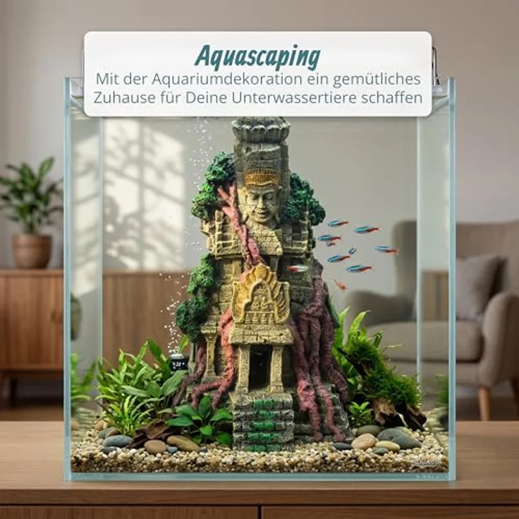 relaxdays Aquariendeko Tempel, detailreiche Aquarium Deko aus ungiftigem Kunstharz, grau, H 26 cm – Bild 3
