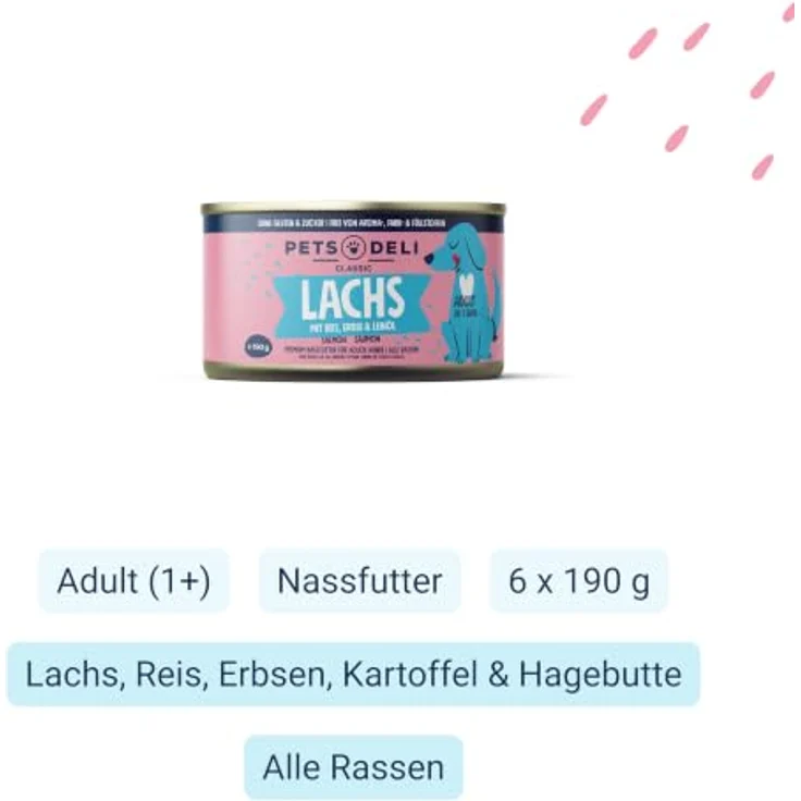 Pets Deli Classic Hunde Nassfutter Lachs, Reis & Kartoffel, getreidefrei, leicht verdaulich mit Omega-3, 6x190 g Premium Qualität – Bild 2