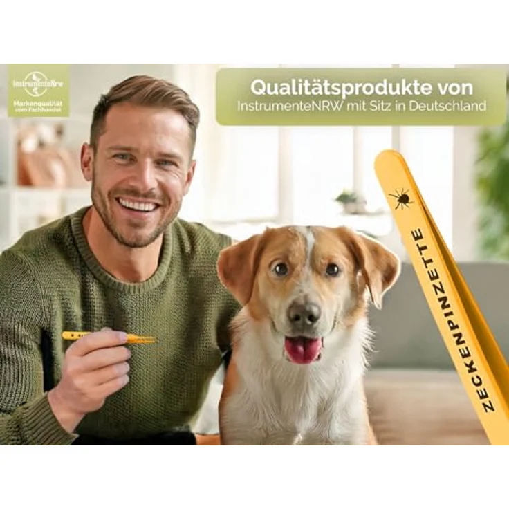 InstrumenteNrw Zeckenpinzette für Hunde und Katzen, rostfreier Edelstahl, gelb mit Etui, 11,5 cm lange Zeckenzange zur sicheren Zeckenentfernung – Bild 5