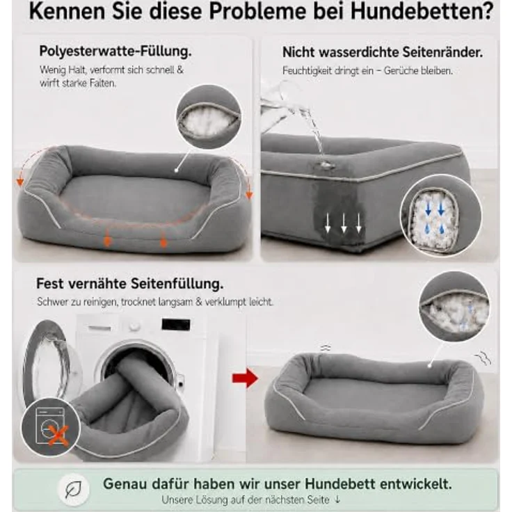 Zedelmaier orthopädisches Hundebett M, 76x56cm, grau, mit extra dicker Schaumstoffmatratze und abnehmbarem Bezug – Bild 2