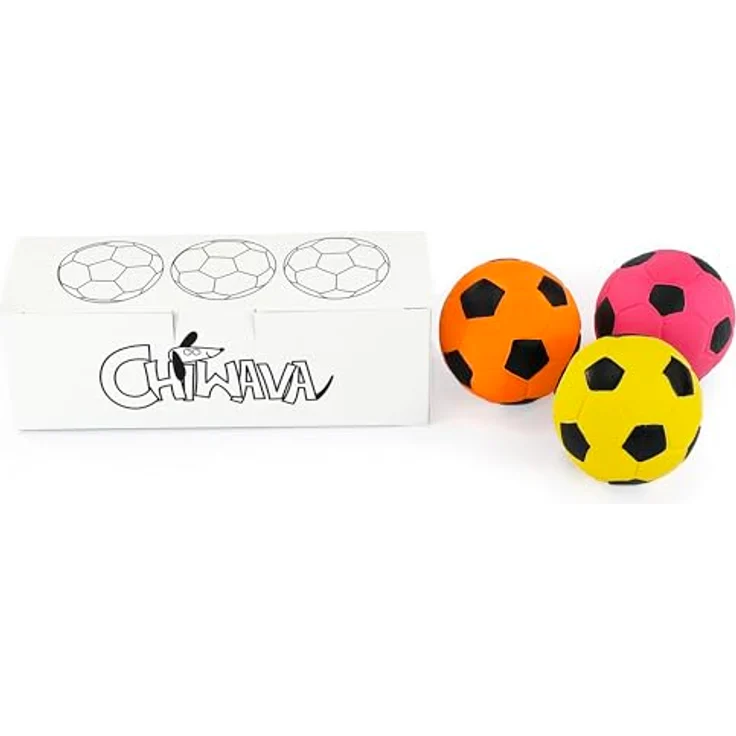 Chiwava 3 Stück 7 cm Hundespielzeug Ball aus Latex, interaktives Fußball Spielzeug mit Quietsche für mittelgroße Hunde, sortierte Farben – Bild 5
