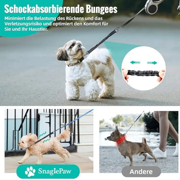 Snagle Paw 2 Stück Verwicklungsfreie Elastische Hundeleine, Reflektierende Doppelleine für Hundetraining, Schwarz, 45-60 cm verstellbar – Bild 3