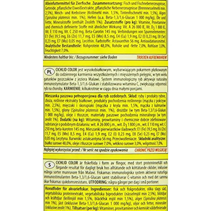 Tropical Cichlid Color, Proteinreiches Flockenfutter für Cichliden, 250 ml mit natürlichen Carotinoiden – Bild 5