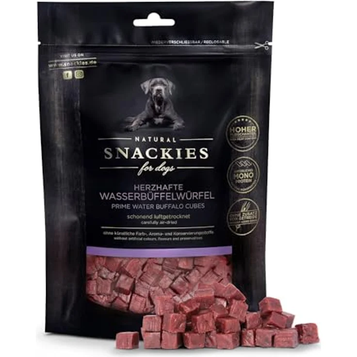 NATURAL SNACKIES Herzhafte Wasserbüffelwürfel 170g Premium Hundesnacks, ohne Getreide, Zucker, Farb- und Konservierungsstoffe, schonend luftgetrocknete Leckerli – Bild 1