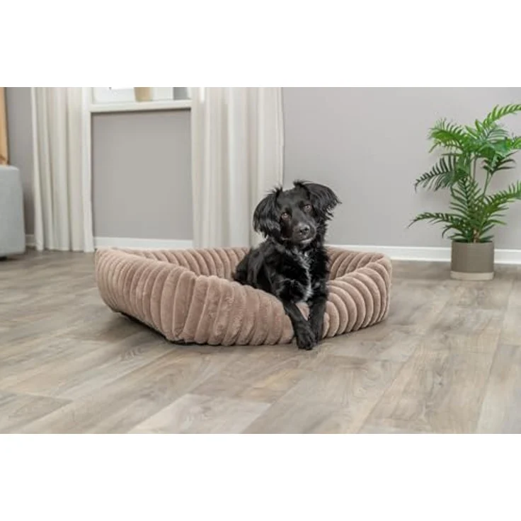 TRIXIE Tierbett Lonni hellbraun für Hunde, Plüsch in Breitcord-Optik, abnehmbarer Bezug – Bild 6