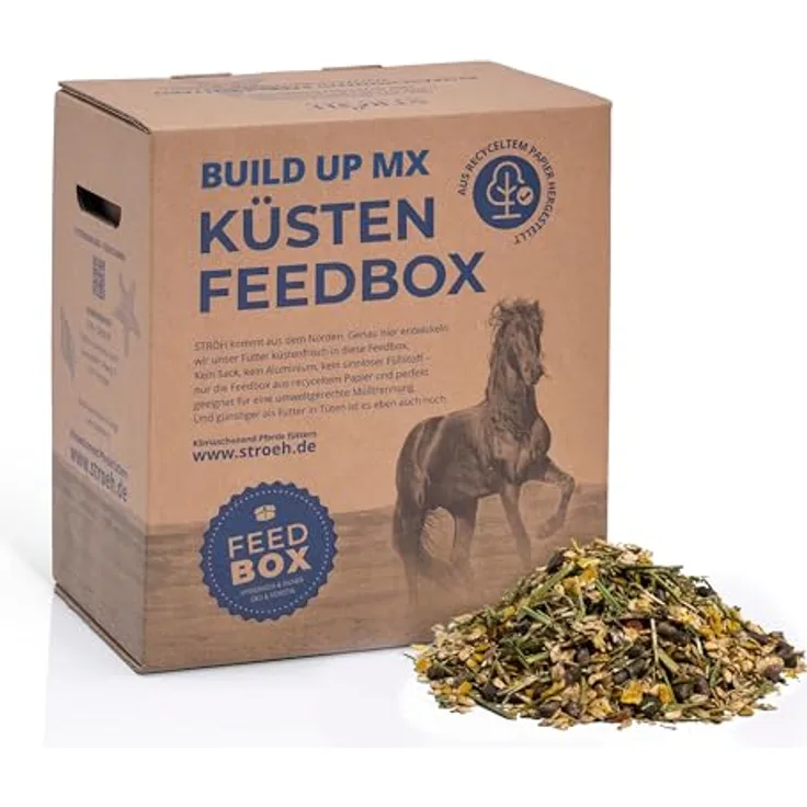 STRÖH Küsten Build up MX, hochwertiges Aufbaumüsli für Sport- & Turnierpferde, 30 kg Feedbox mit Vitaminen und Aminosäuren