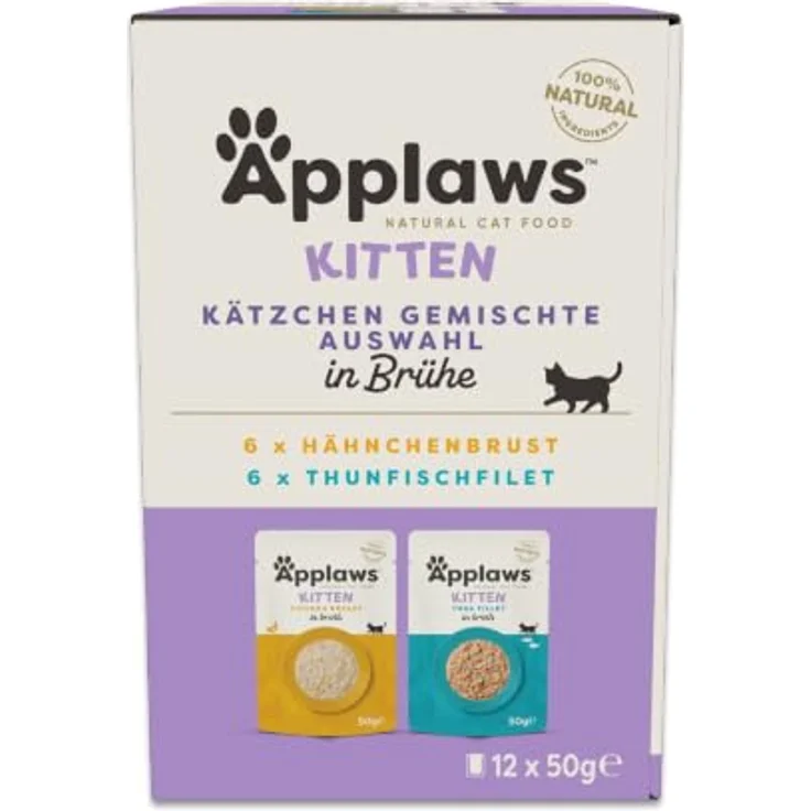 Applaws Natürliches Nassfutter für Kätzchen, 12x50g Vielfalt-Auswahl in Brühe mit 100% natürlichen Zutaten, 60% Premium-Protein und Omega-3 & 6 Fettsäuren