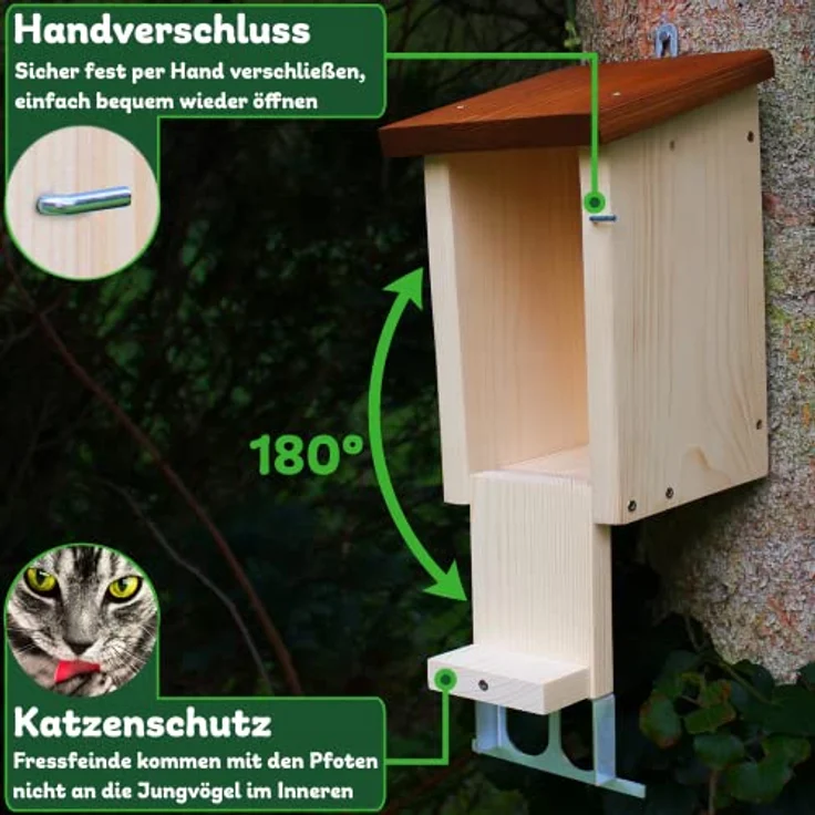 ERDENFREUND® Nistkasten Rotkehlchen, räubersicher mit Marder-/Katzenschutz, Doppel-Nischeneinflug, Lichtschacht und Spechtschutz – Bild 4