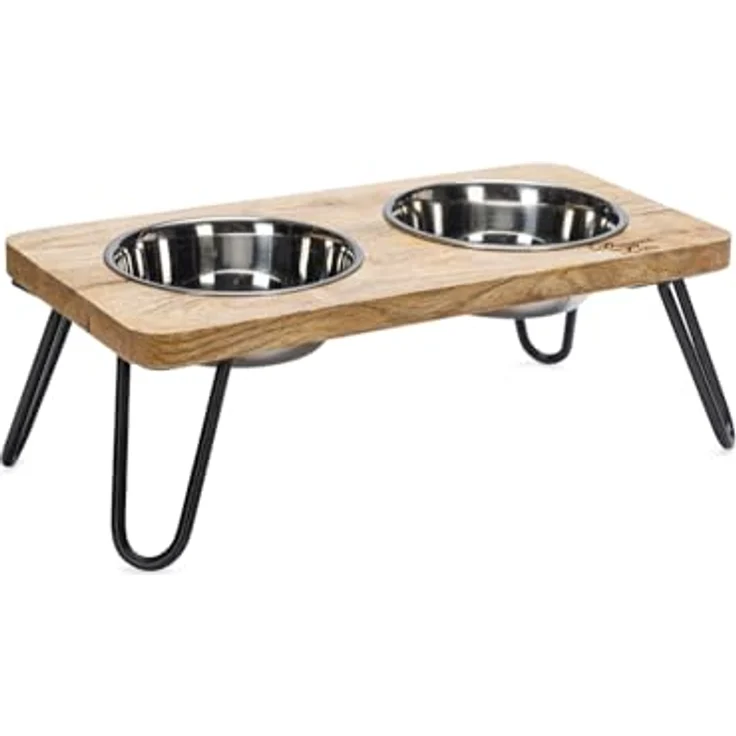 Designed by Lotte Linga Futternapf (0.32 l), Katzenschale aus Mangoholz und Edelstahl – Bild 2