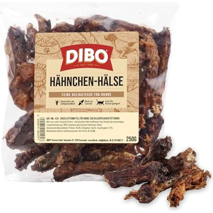 DIBO Hähnchenhälse, Hundesnack mit hoher Calciumquelle für Wachstum und Knochenbau, 250g – Bild 1