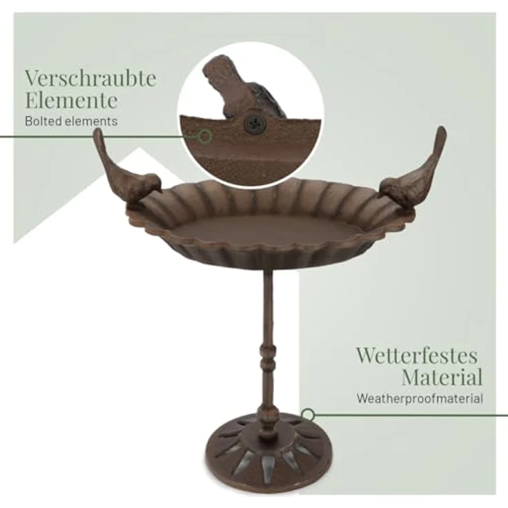 wildlife home Vogeltränke Modell 'Vogel-Liebe', 41 cm hohe frostsichere Wassertränke aus Gusseisen mit Standfuß für Garten und Balkon – Bild 4
