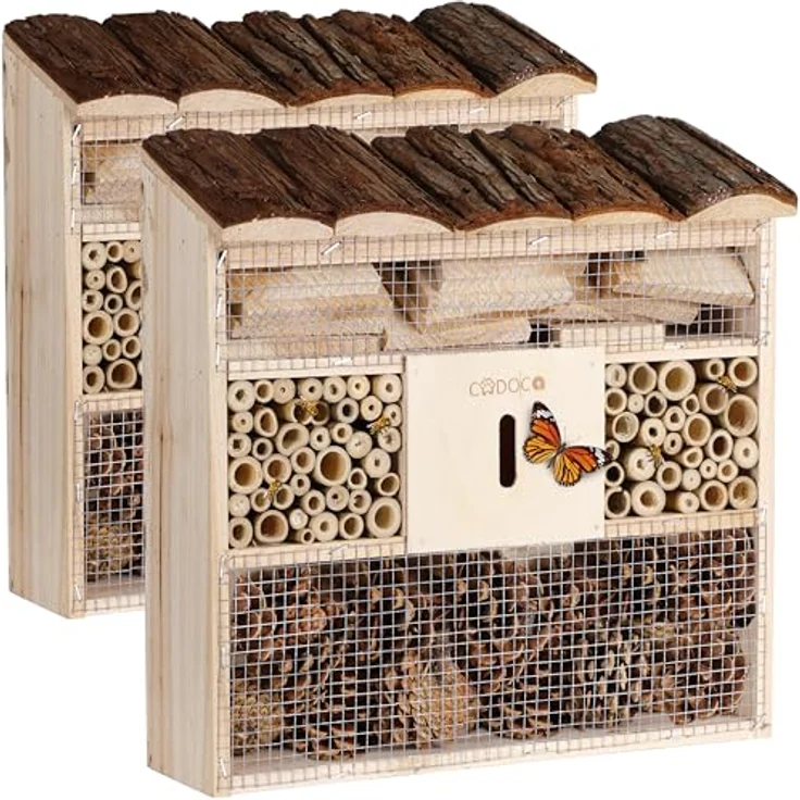 CADOCA® 2X Insektenhotel Bug's Inn 31x30,5x9,5cm Holz wetterfest Garten Bienenhotel Insektenhaus Nistkasten zum Aufhängen – Bild 1