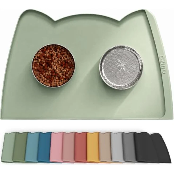 OHMO Hundefuttermatte aus Silikon, wasserdicht und auslaufsicher, hohe Kanten, 60x38cm, Salbeigrün mit Rückstandssammlungstasche – Bild 1