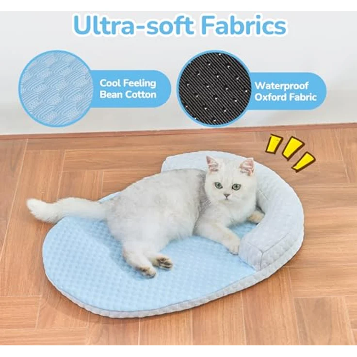CATISM Katzenkühlbett, waschbar, 60 x 46 cm mit U-förmigem Kopfkissen, kühlende Matte für Katzen und Hunde, rutschfeste Unterseite – Bild 4