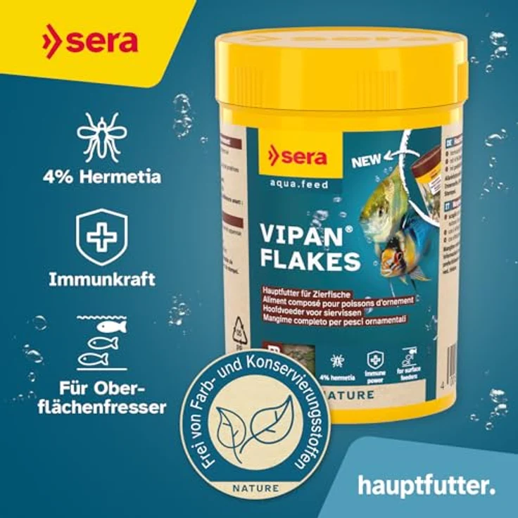 sera Vipan Flakes, Fischfutter für Zierfische mit 4% Insektenmehl, 100 ml | Naturnahe Ernährung & gesundes Wachstum – Bild 2