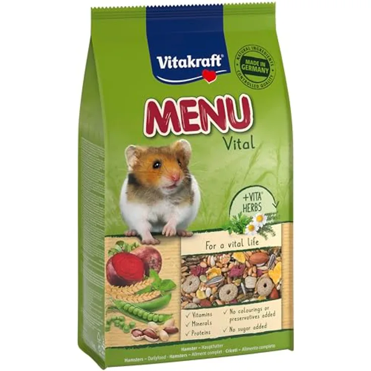 Vitakraft Menu Vital, Hamsterfutter mit Gemüse und Nüssen, enthält lebenswichtige Vitamine und Mineralien, 1kg, ohne Zuckerzusatz