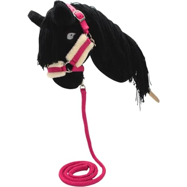 PFIFF Hobby Horse Halfter-Set „Little Lou“, Verstellbares Halfter mit Flauschiger Fellunterlage und Führstrick, Pink – Bild 4