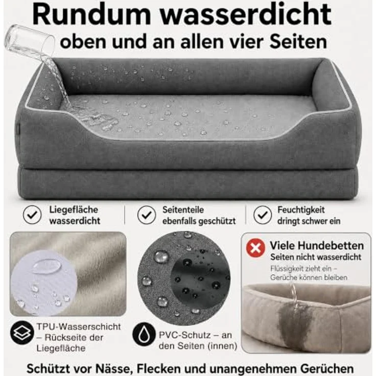 Zedelmaier orthopädisches Hundebett XL 109×74cm, dunkelgrau, mit extra dicker Schaumstoffmatratze und wasserdichter Schutzschicht – Bild 5