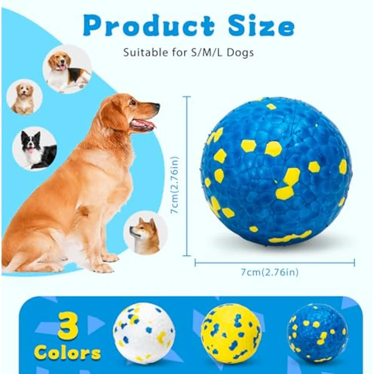 Nobleza Unzerstörbarer Hundeball, 3er Set aus E-TPU, Gelb und Blau, für alle Hundegrößen, Ø 6.3cm – Bild 3