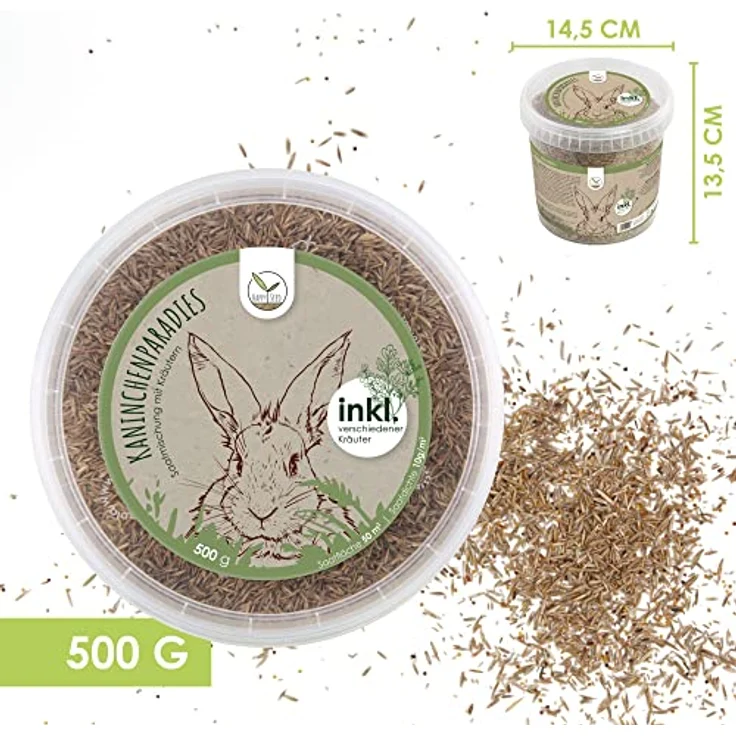 HappySeed Kaninchenwiese Samen, 500g Saatgut für frisches Zusatzfutter, nährstoffreiche Gräser und Kräuter für Kleintiere – Bild 2