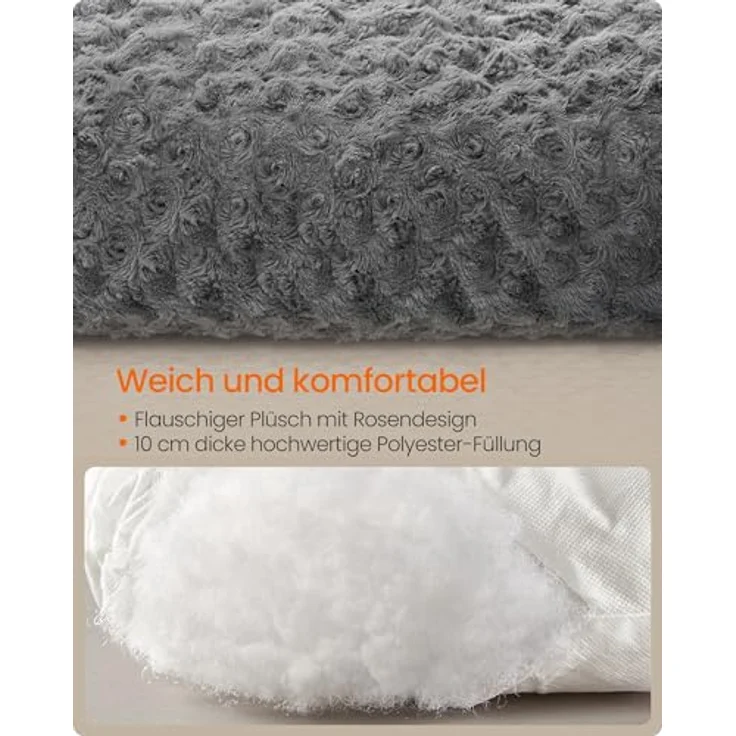 Feandrea Hundebett, 122 x 74 cm, weiche Polsterung, waschbar, rutschfest, graues Rosendesign – Bild 3